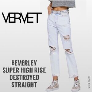 VERVET Beverley Super High-Rise Destroyed Straight Jeans V2493 Petrol Bliss (26)